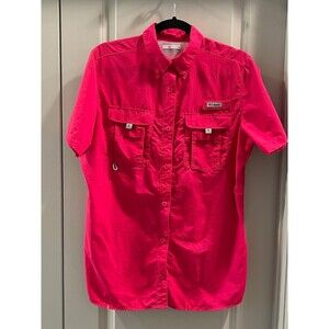COLUMBIA PFG Fishing Shirt, Bright Pink, Sz M